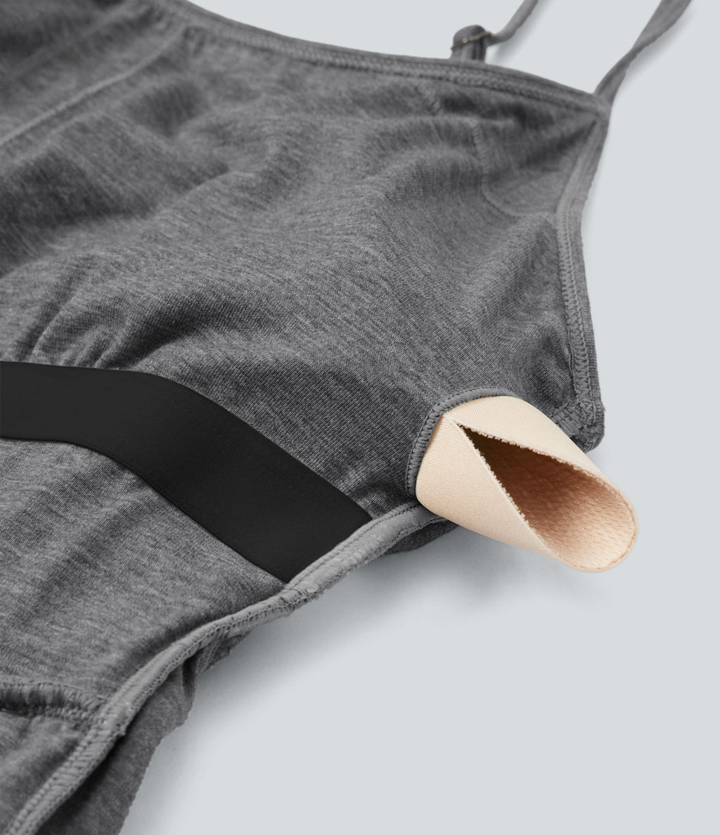 Combi-short casual 2-en-1 chiné froncé avec brassière intégrée et poches — Édition Easy Peasy