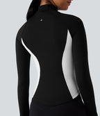 Veste yoga SoftlyZero™ Airy col montant manches longues passe-pouces color block effet frais InstantCool, protection solaire UPF50+