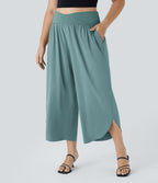 Breezeful™ Pantalon de Vacances Grande Taille Taille Haute avec Découpe Croisée Plissé Poche Latérale Fente et Séchage Rapide