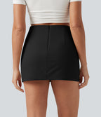 Jupe-short mini trapèze taille haute croisée en popeline extensible