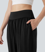 Pantalon sarouel taille haute à poches latérales, style resort