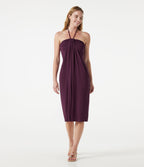 Robe midi dos nu à col halter avec lien noué au dos et poches