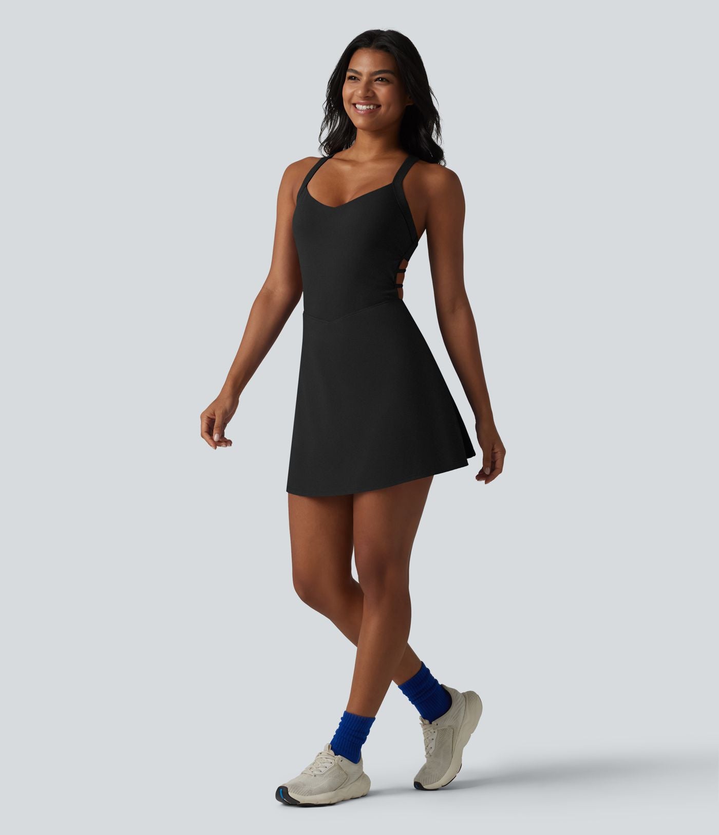 SoftlyZero™ Plush Robe sport mini de yoga 2-en-1 dos nageur croisé dos nu avec soutien-gorge intégré et poches - Easy Peasy