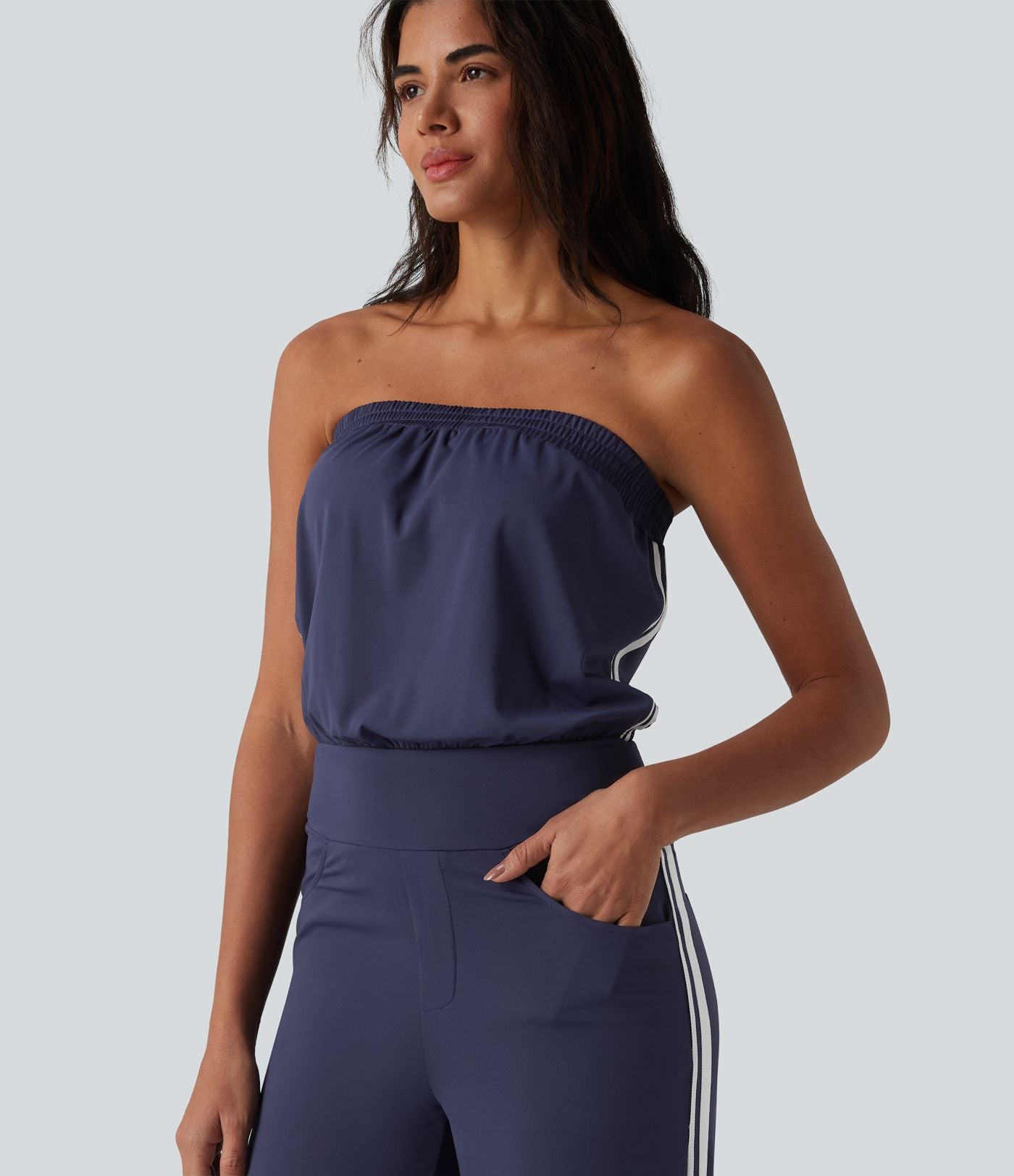 Combinaison casual bustier bandes latérales rayures à séchage rapide SoftlyZero™ QuickDry avec poches - Easy Peasy