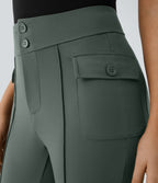 Pantalon cargo décontracté évasé taille haute avec poches à rabat latérales