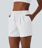 Short de yoga plissé taille haute élastique 12,5 cm avec cordon de serrage et poches