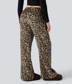 Pantalon large molleton imprimé léopard taille mi-haute avec cordon de serrage et poches
