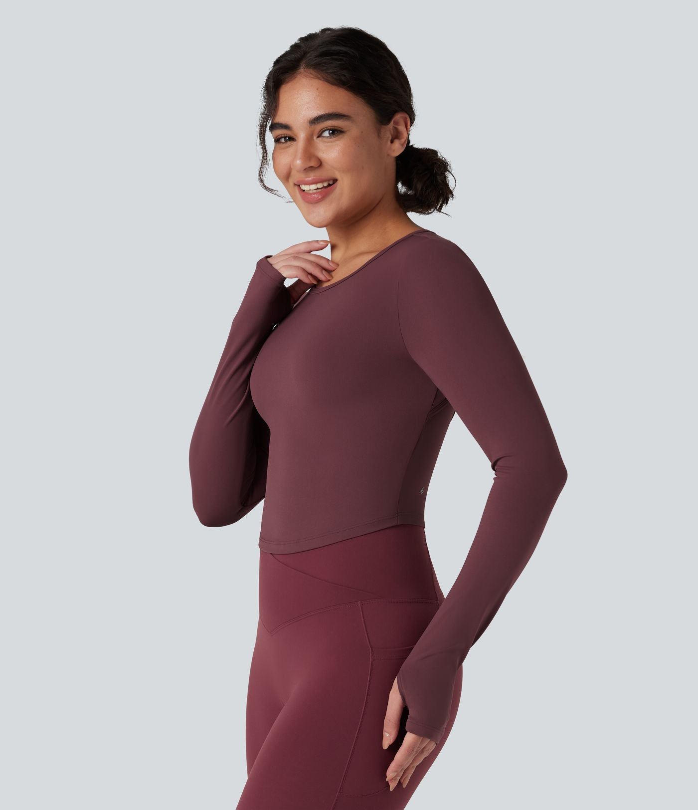 Top yoga slim SoftlyZero™ dos nu boucle ajustable manches longues avec trous pouces - UPF50+