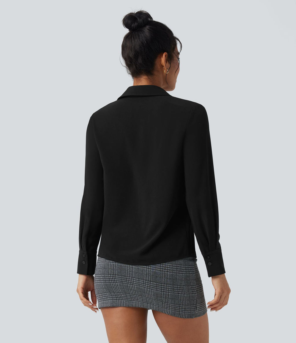 Chemise de travail en mousseline col V manches longues