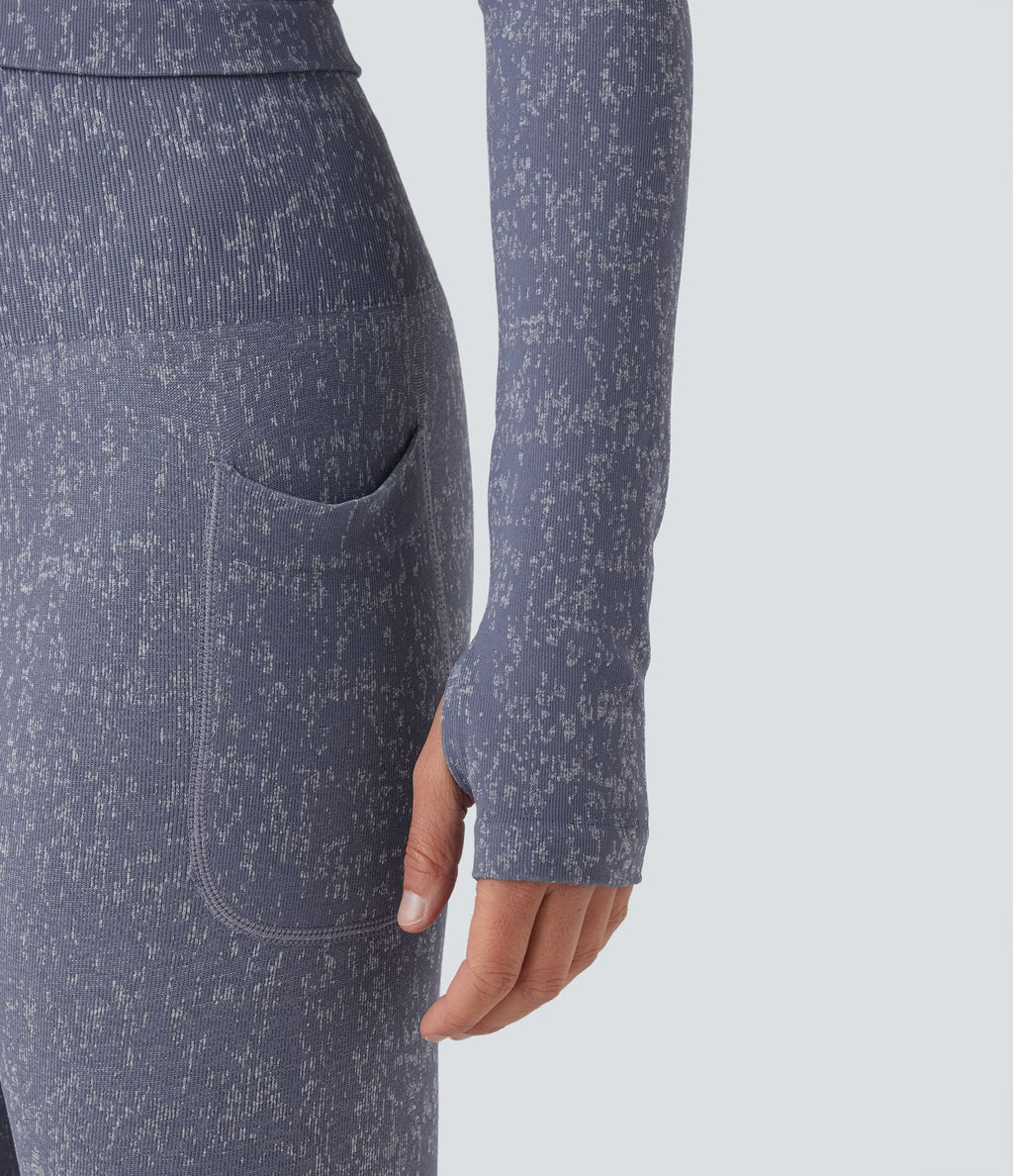 Top de sport yoga court OneForm Seamless Flow col V à manches longues avec passage de pouce