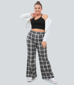 Pantalon Large Casual Taille Haute Carreaux Grande Taille