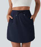 Jupe-short golf mini 2-en-1 taille haute à cordon de serrage et ourlet arrondi avec poches - Longueur plus longue