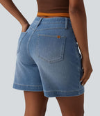 Short denim ample décontracté Halara Flex™ délavé taille mi-haute ourlet roulotté avec poches