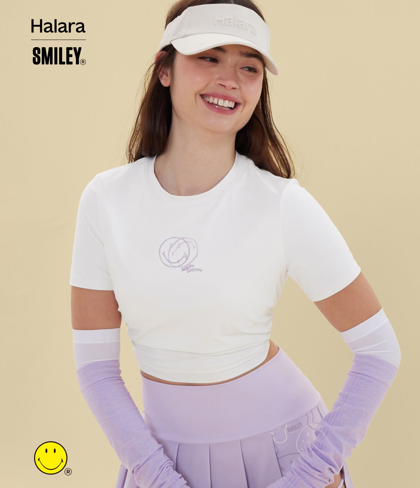 T-shirt casual cropped ajusté froncé Halara X Smiley® Halara UltraSculpt™ col rond à manches courtes
