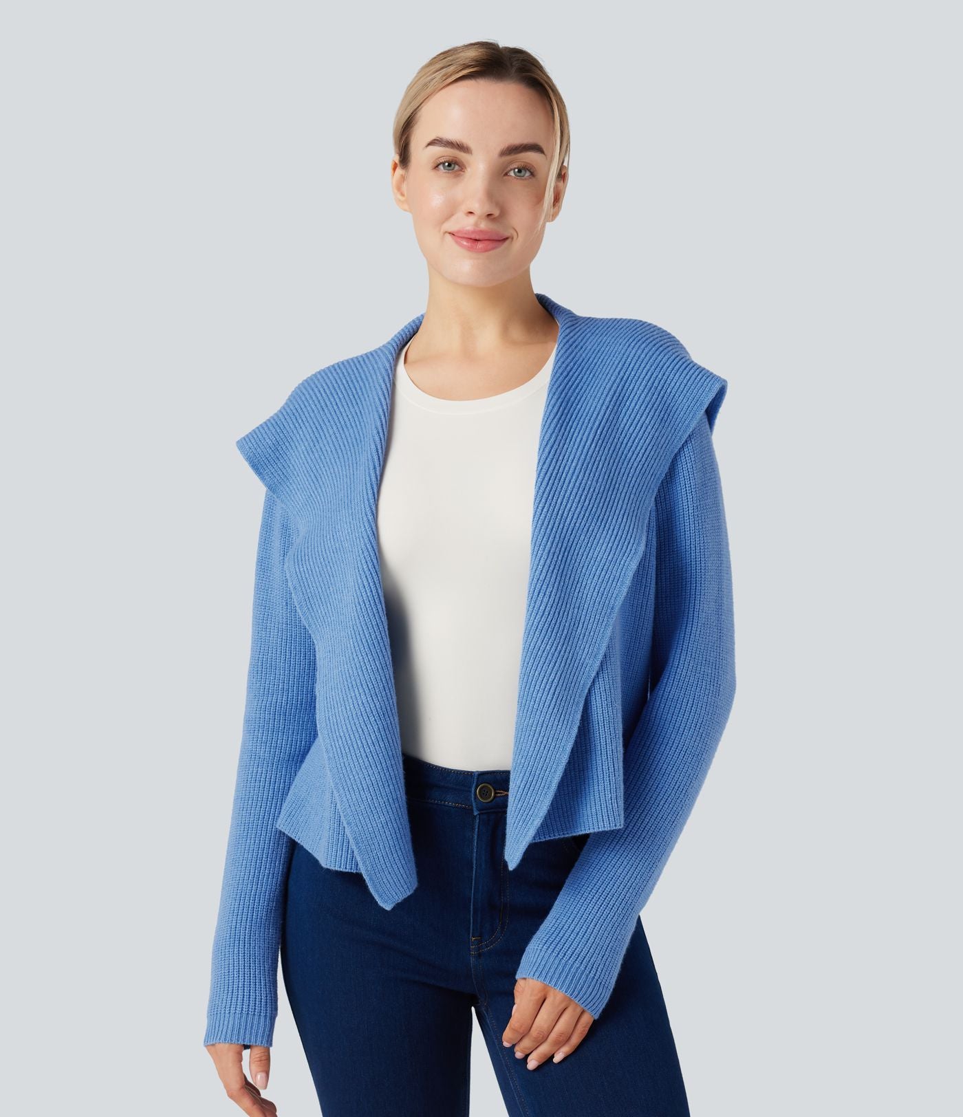 Cardigan ouvert à capuche manches longues