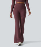 Legging évasé casual en maille respirante ventre plat taille haute avec poche