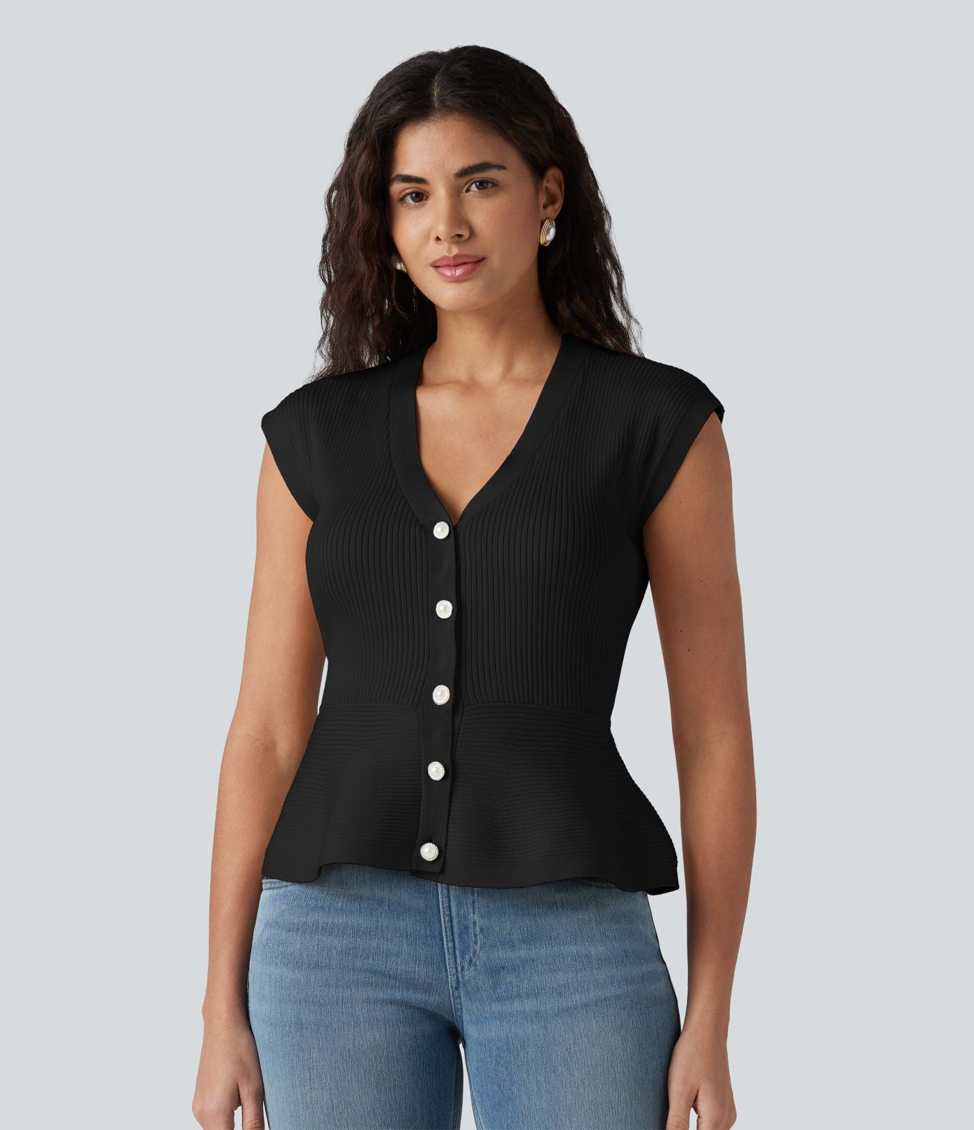 Cardigan péplum col V sans manches