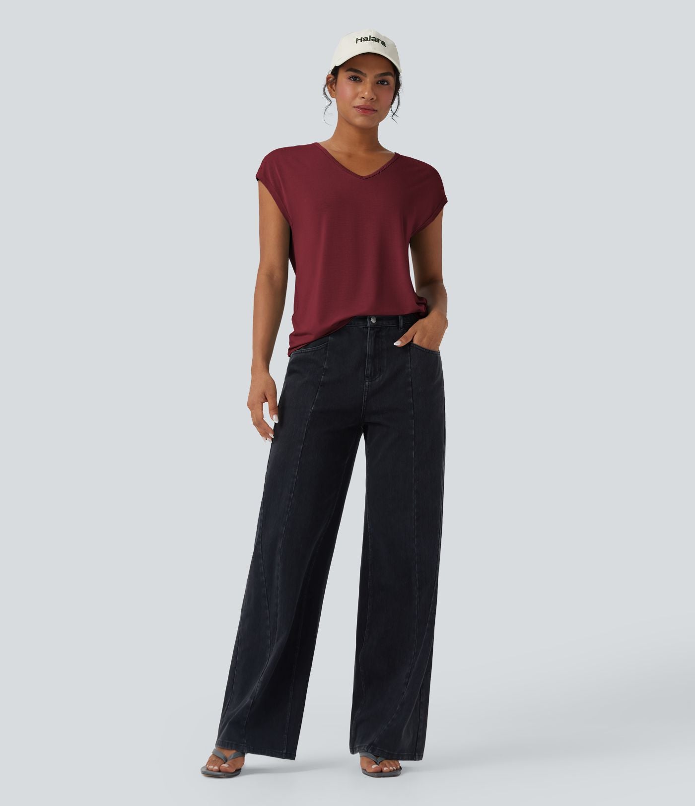 T-shirt casual col V manches courtes
