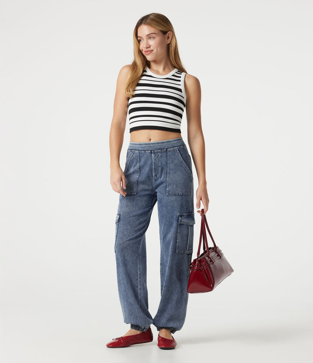 Jogging cargo casual en denim Halara Flex™ taille mi-haute avec poches