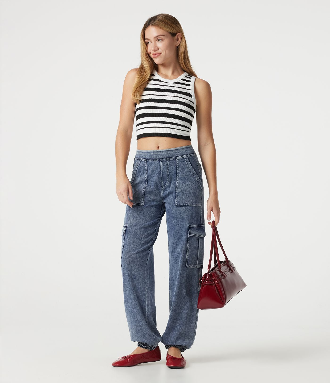 Jogging cargo casual en denim Halara Flex™ taille mi-haute avec poches