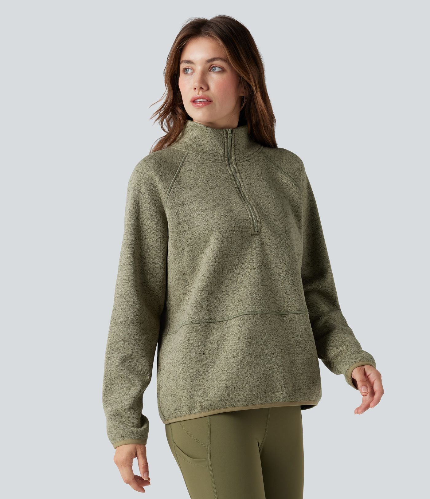 Sweat-shirt polaire de randonnée chiné col montant demi-zip