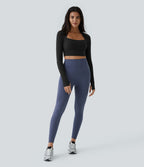 Softlyzero™ Plush Top de Sport Yoga Pull Manches Longues Trou pour Pouce 2 en 1 Court