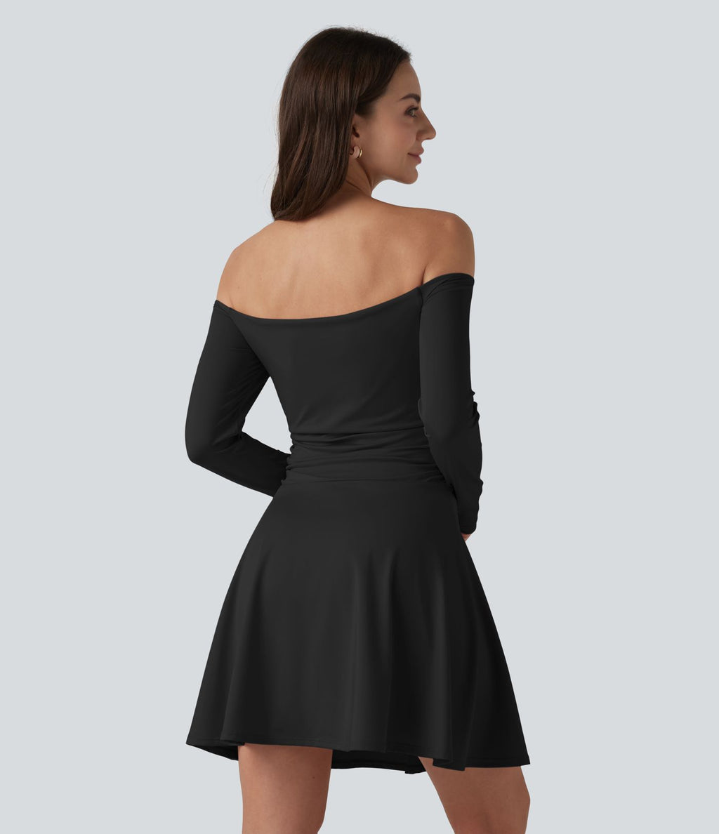 Robe décontractée 2-en-1, épaules dénudées, manches longues, fronces, brassière intégrée, à poche — Easy Peasy