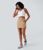 Mini-Jupe Golf Taille Haute Cordon de Serrage Poches Latérales Ourlet Courbé 2 en 1