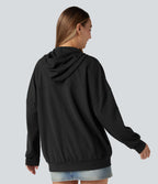 Sweat-shirt à capuche col V manches longues coupe décontractée avec poches