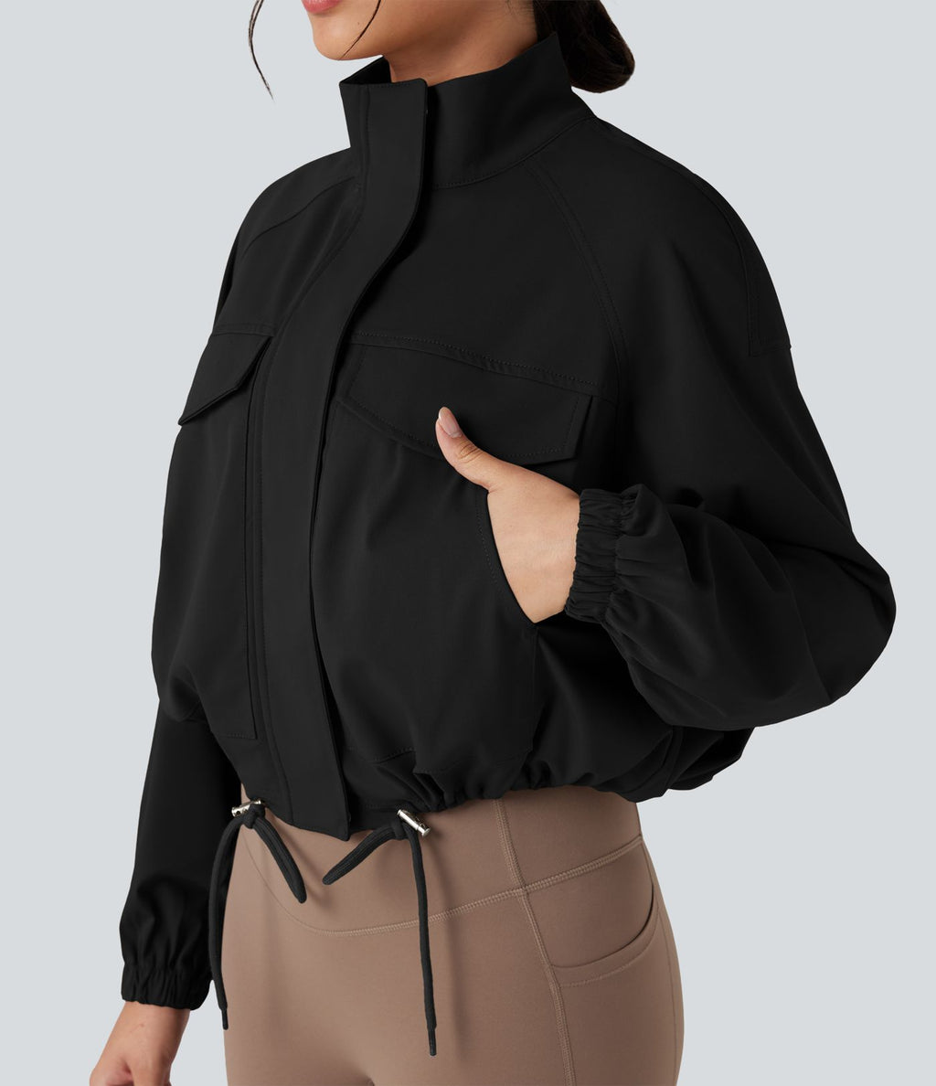 Veste de sport col montant à manches longues avec cordon de serrage et poches