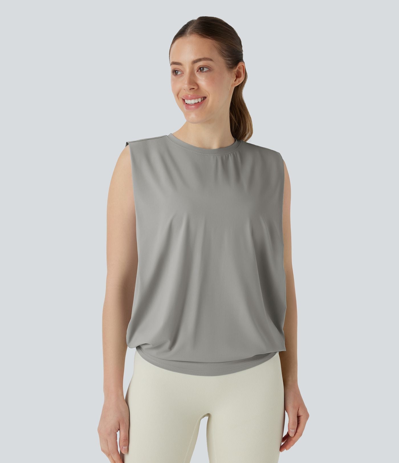 Débardeur de yoga col rond froncé, tissu rafraîchissant - Protection UPF50+
