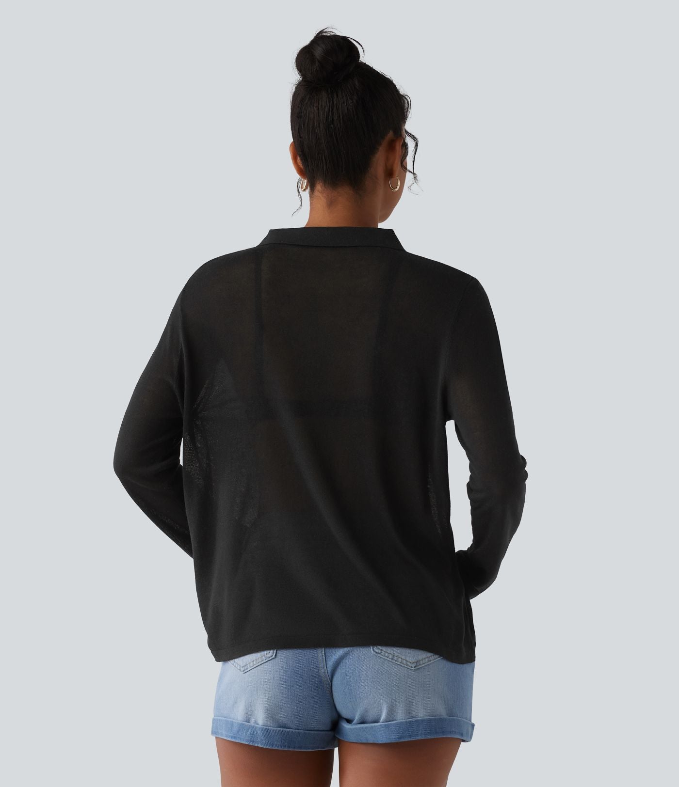 Pull casual en lyocell et lin à col polo et manches longues