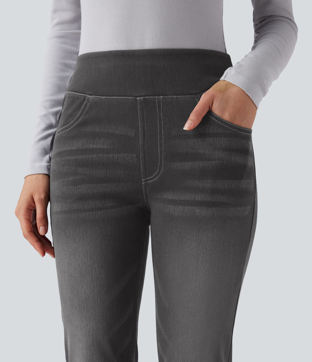 Halara Flex™ Jean bootcut décontracté extensible délavé taille haute à poches multiples