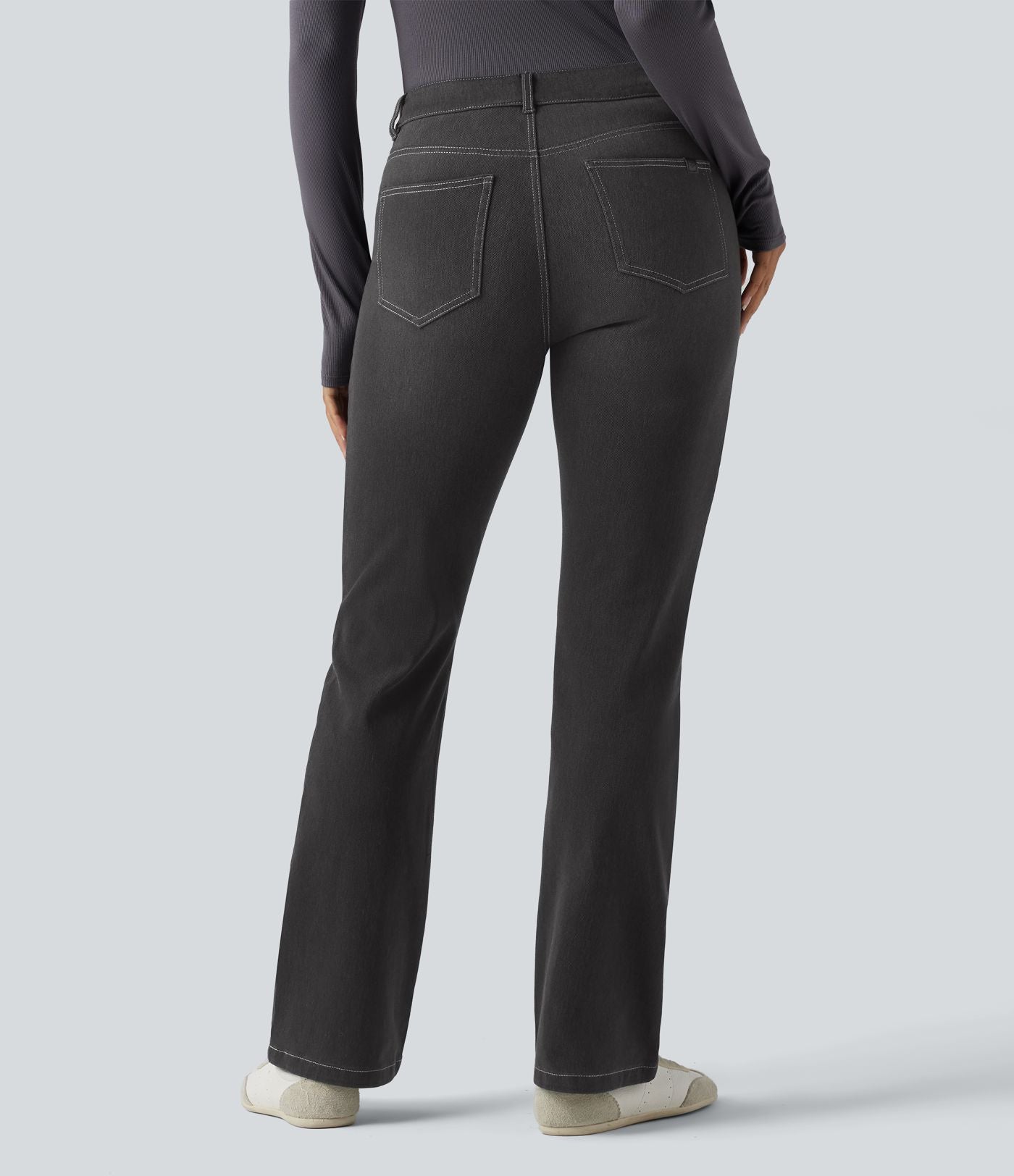 Jean bootcut délavé Halara Flex™ taille basse avec bouton, fermeture éclair et poches multiples