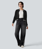 Cardigan color block col rond manches longues