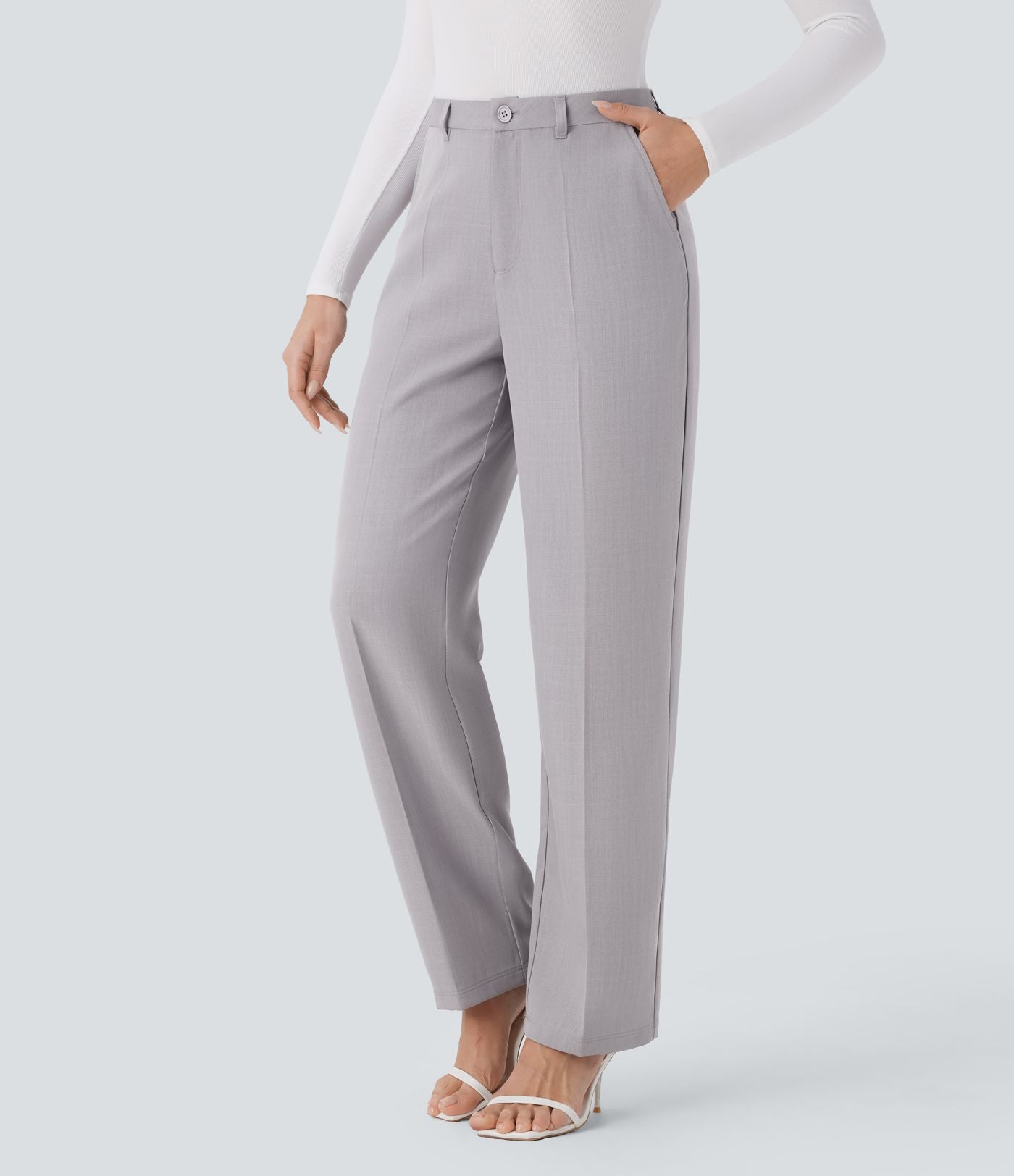Pantalon tailleur droit à taille haute avec poches latérales