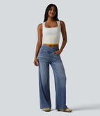 Halara Flex™ Jean large casual taille haute croisée en lyocell drapé lavé avec poches