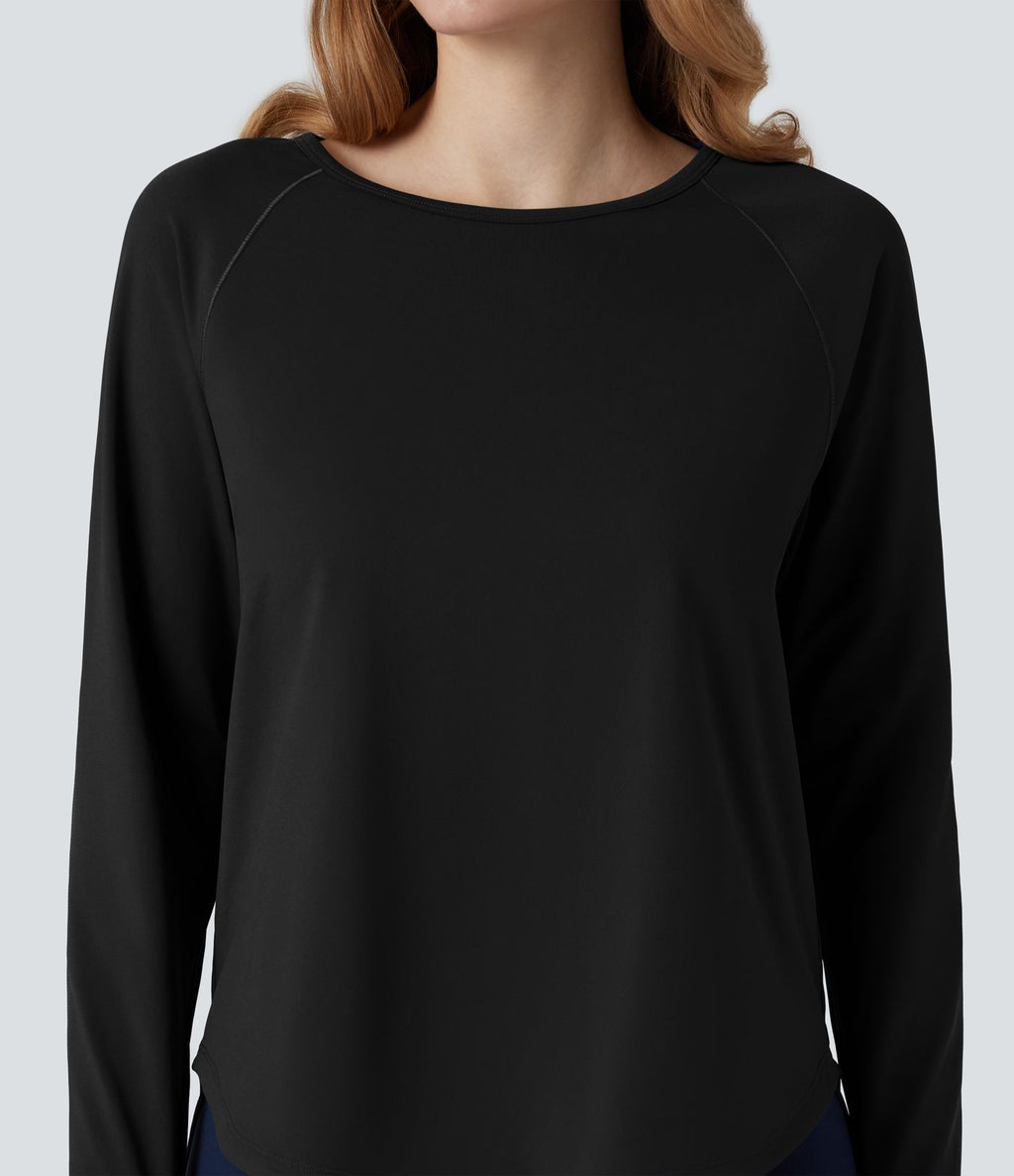 Top de sport col rond mesh contrastant manches longues avec trous pouces