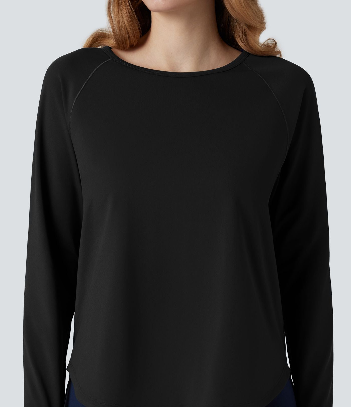 Top de sport col rond mesh contrastant manches longues avec trous pouces