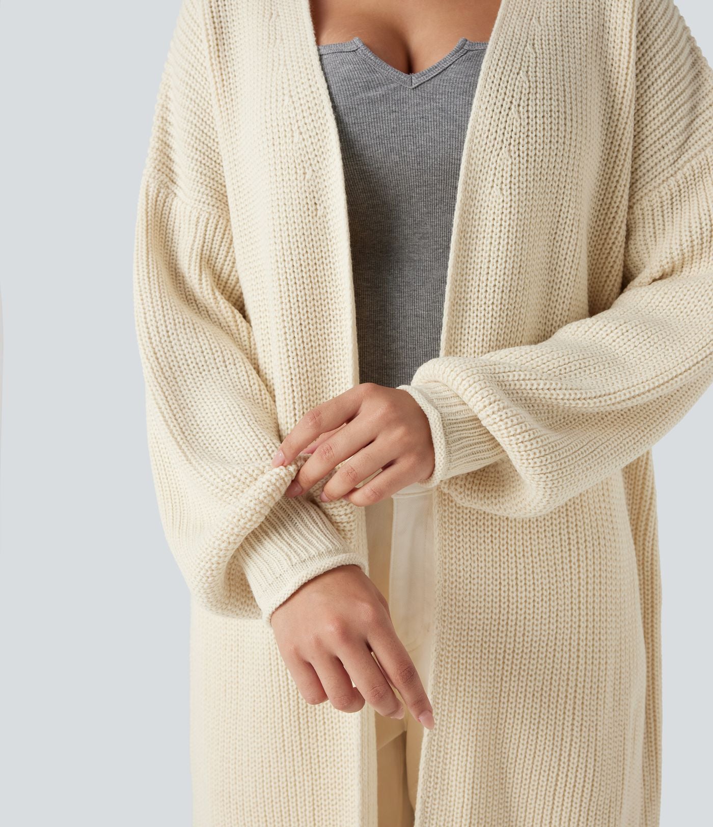 Cardigan de travail tricot ouvert manches longues coupe longue