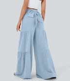 Breezeful™ Pantalon Large Casual Taille Haute Froncé à Nouer Devant et Dos Fluide Séchage Rapide