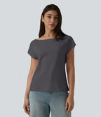 T-shirt décontracté col bateau manches courtes coton