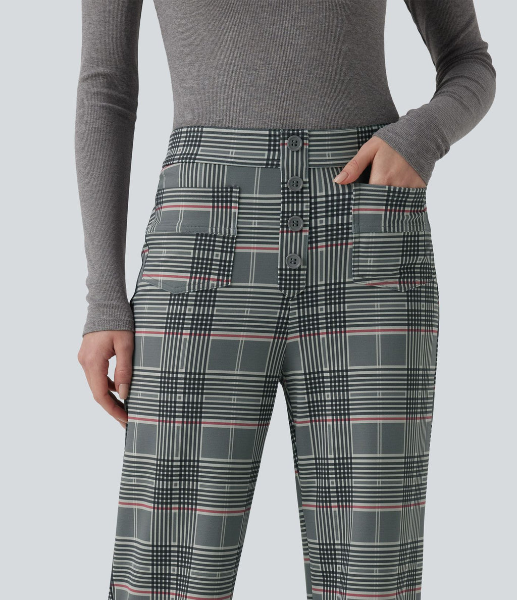 Pantalon tailleur Halara Flex™ à carreaux taille haute coupe droite avec poches