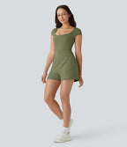 Combinaison de yoga Softlyzero™ Airy avec col U, manches courtes et poches latérales - Édition Easy Peasy