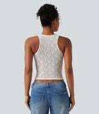 Débardeur casual SoftlyZero™ Airy à col U, dentelle contrastée, découpes et coussinets amovibles