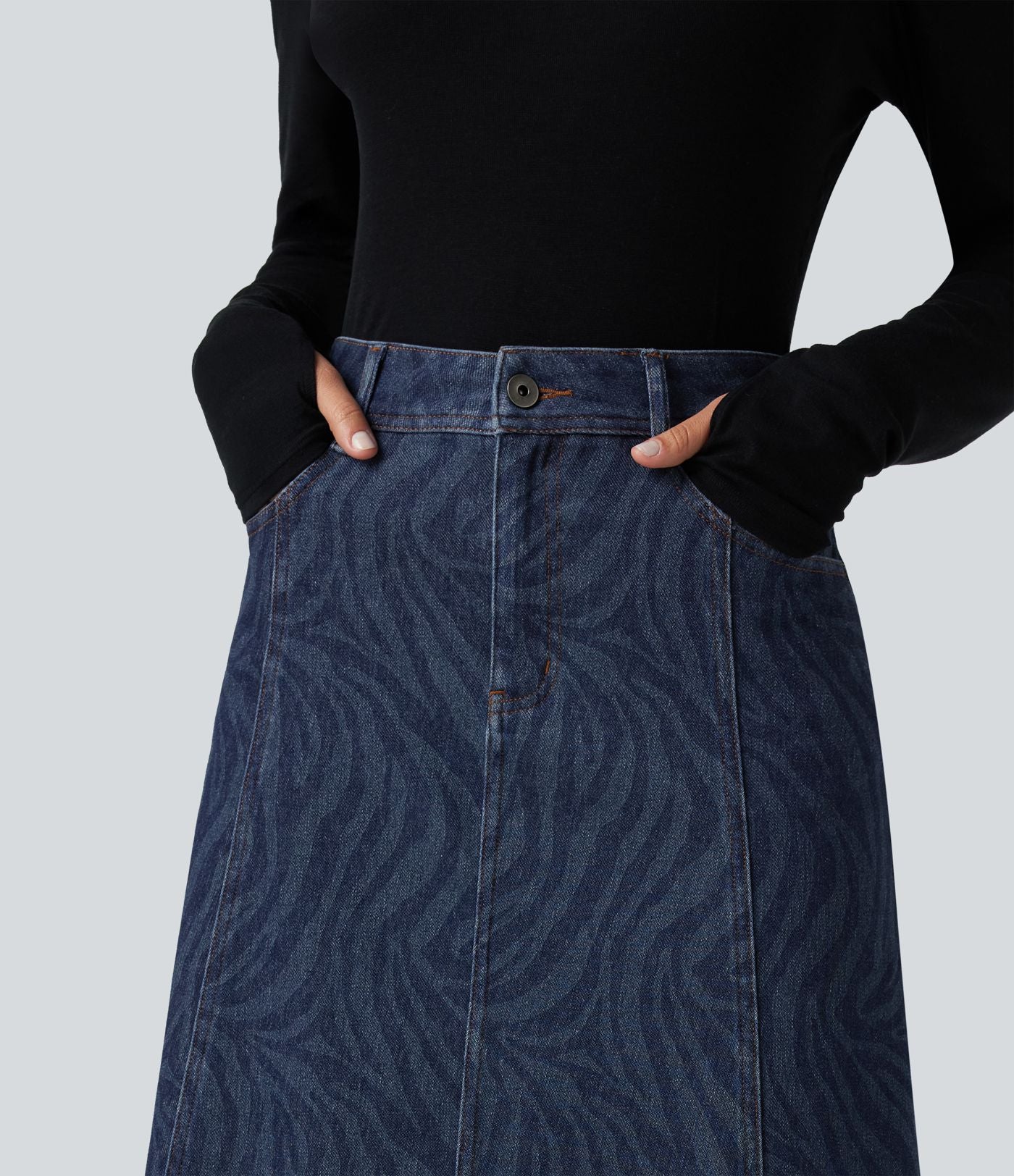 Jupe en jean midi casual Halara Flex™ taille mi-haute avec poches