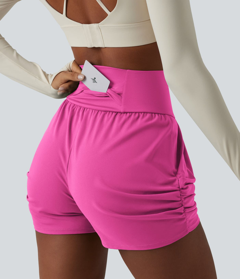 Short de yoga SoftlyZero™ Airy taille haute froncé effet frais InstantCool 7,5 cm avec poches