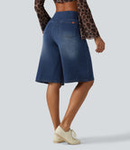 Short en jean ample Halara Flex™ taille haute croisé gainant décontracté avec poches