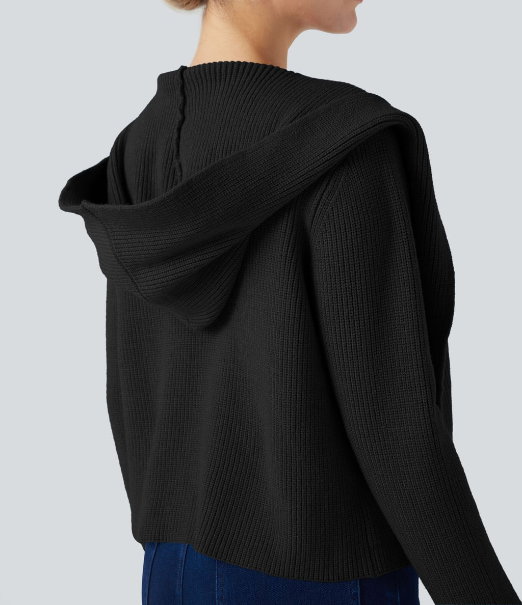Cardigan ouvert à capuche manches longues