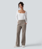 Pantalon de travail évasé en polaire taille mi-haute avec poches zippées